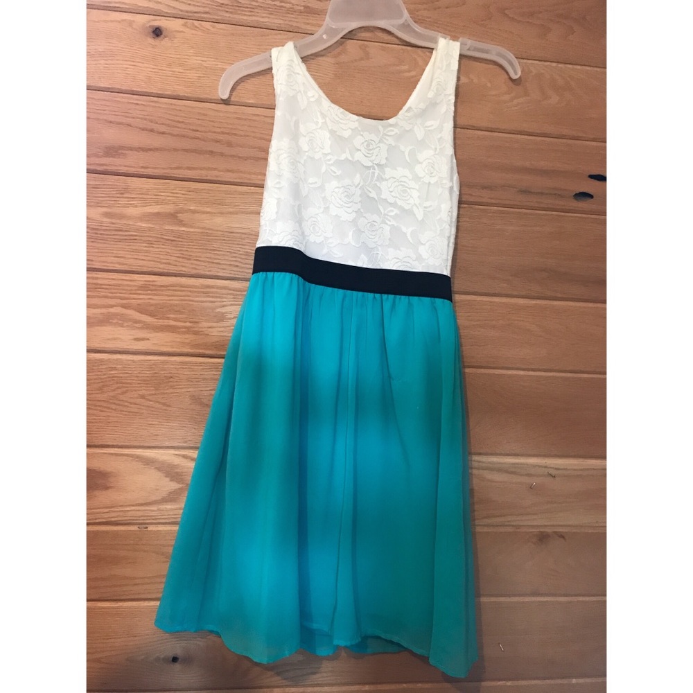 Charlotte Rousse Teal, white and black dress
